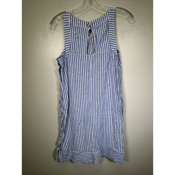 For Cynthia Sleeveless‎ Dress S Blue White Striped Linen Blend Pockets Nautical - Picture 2 of 9